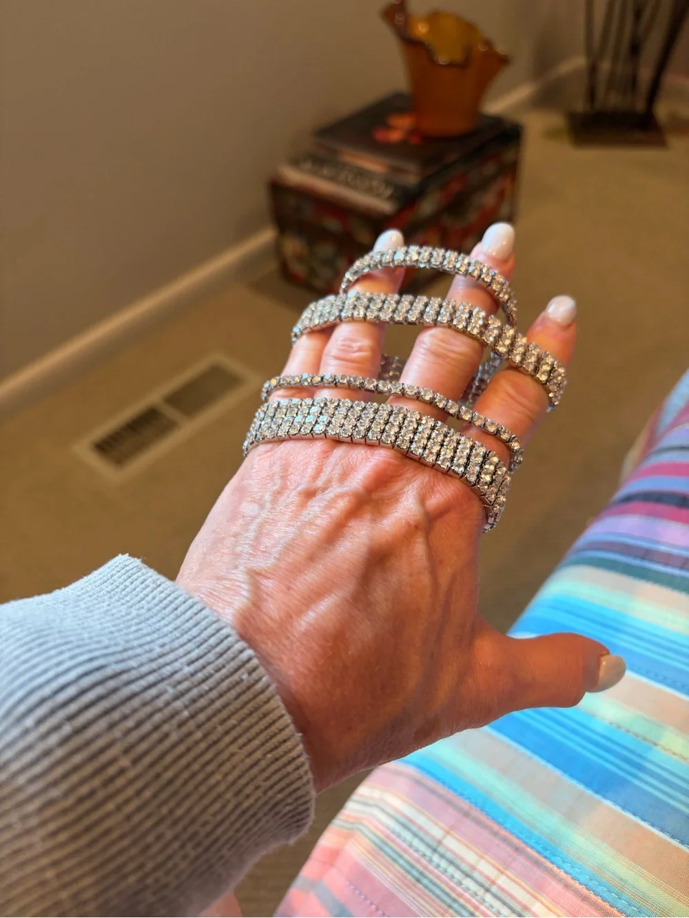 Rhinestone Multi-Band Statement Ring - Silver